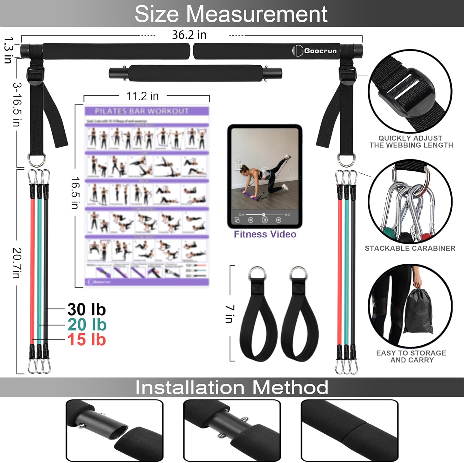 Portable Pilates Bar Kit with Resistance Bands